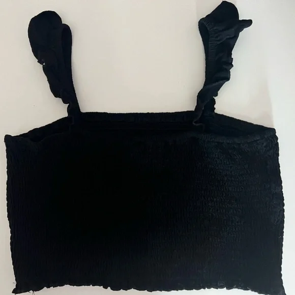 Anrabess Ladies Large Elegant Black Ruffle Strap Stretch Crop Top - Picture 5 of 10